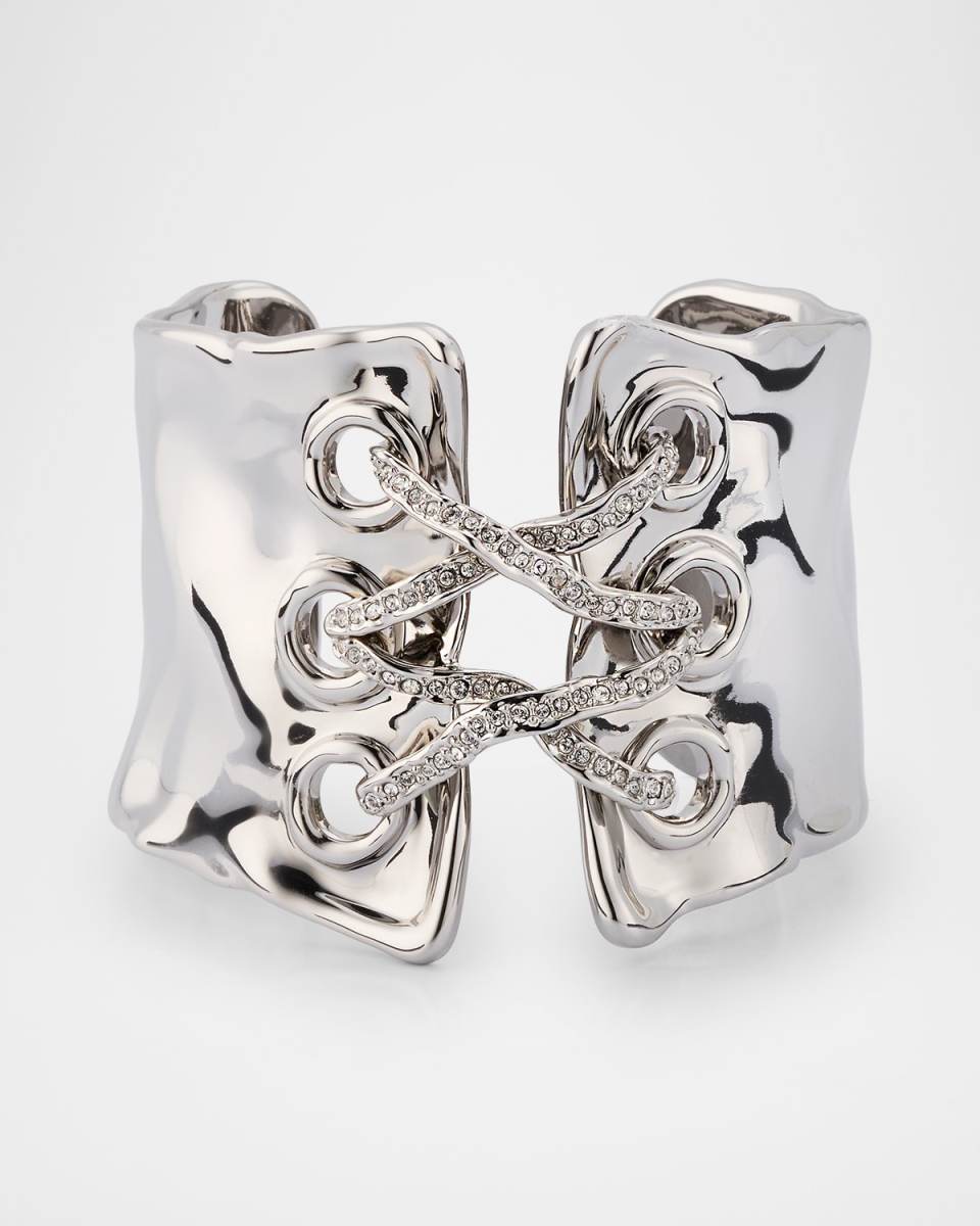 Solanales Silver Crystal Lace Up Cuff Bracelet